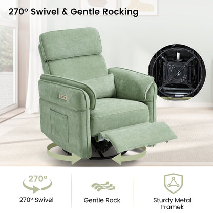 Fauteuil inclinable pivotant et électrique EROMMY avec appui-tête et accoudoirs réglables, chargement USB et Type-C, fauteuil inclinable pour chambre d'enfant