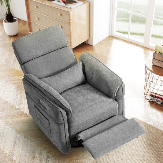 Fauteuil inclinable pivotant et électrique EROMMY avec appui-tête et accoudoirs réglables, chargement USB et Type-C, fauteuil inclinable pour chambre d'enfant