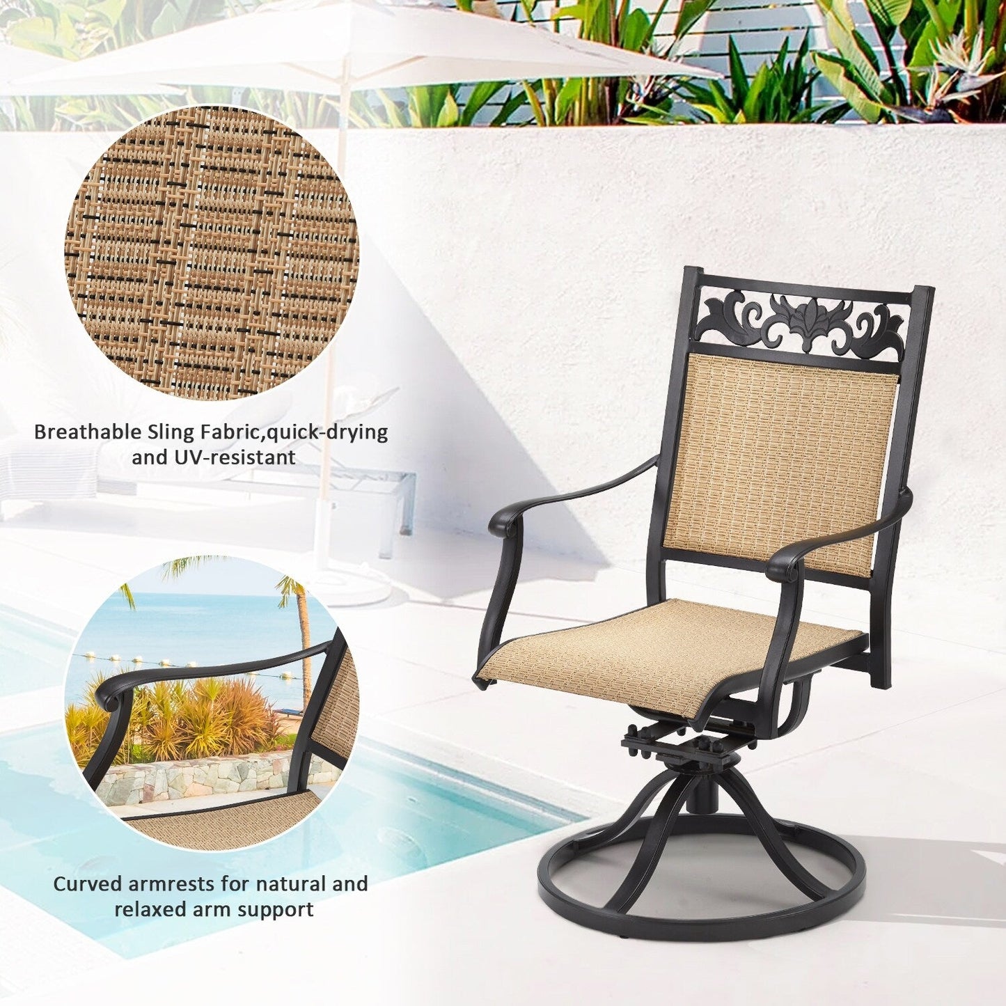 Lot de 2 chaises pivotantes EROMMY pour salle à manger, en osier et aluminium, avec cadre en aluminium résistant aux intempéries.