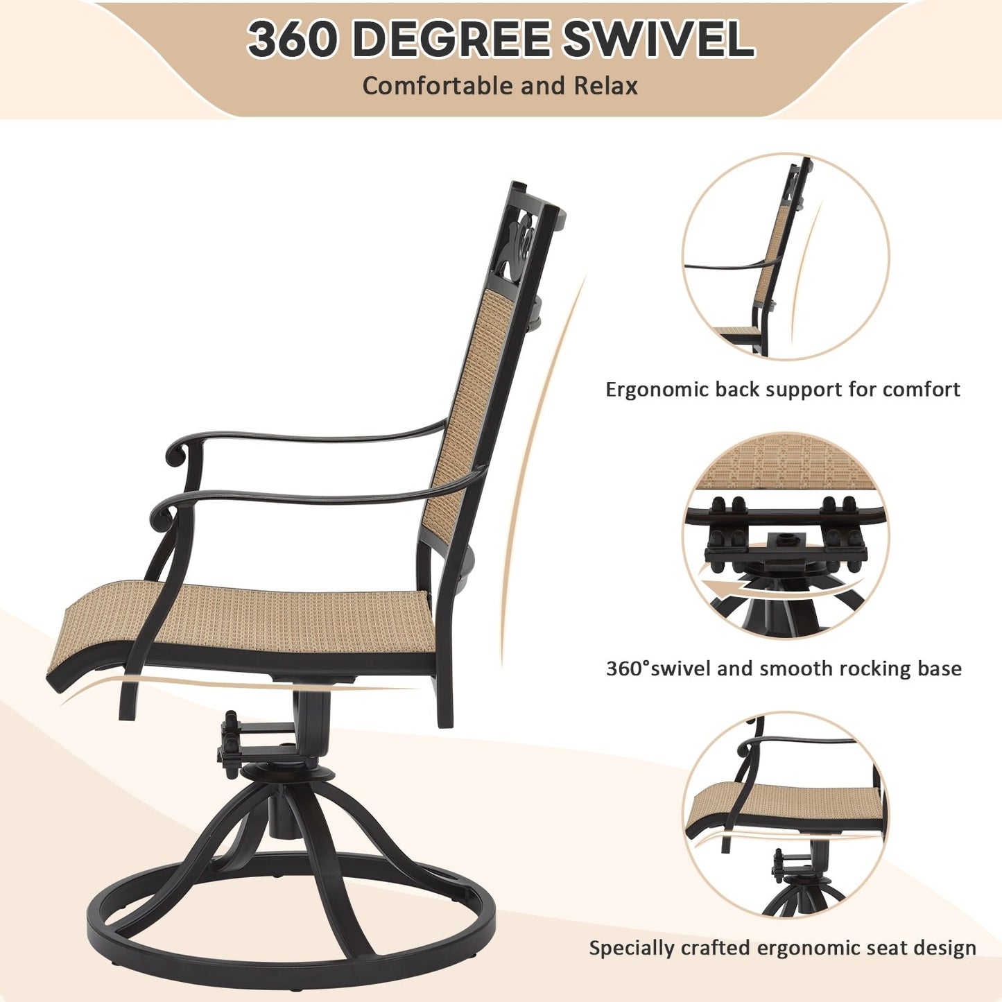 Lot de 2 chaises pivotantes EROMMY pour salle à manger, en osier et aluminium, avec cadre en aluminium résistant aux intempéries.