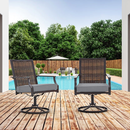Lot de 2 chaises pivotantes EROMMY pour salle à manger, en osier et aluminium, avec cadre en aluminium résistant aux intempéries.