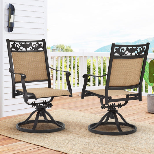 Lot de 2 chaises pivotantes EROMMY pour salle à manger, en osier et aluminium, avec cadre en aluminium résistant aux intempéries.