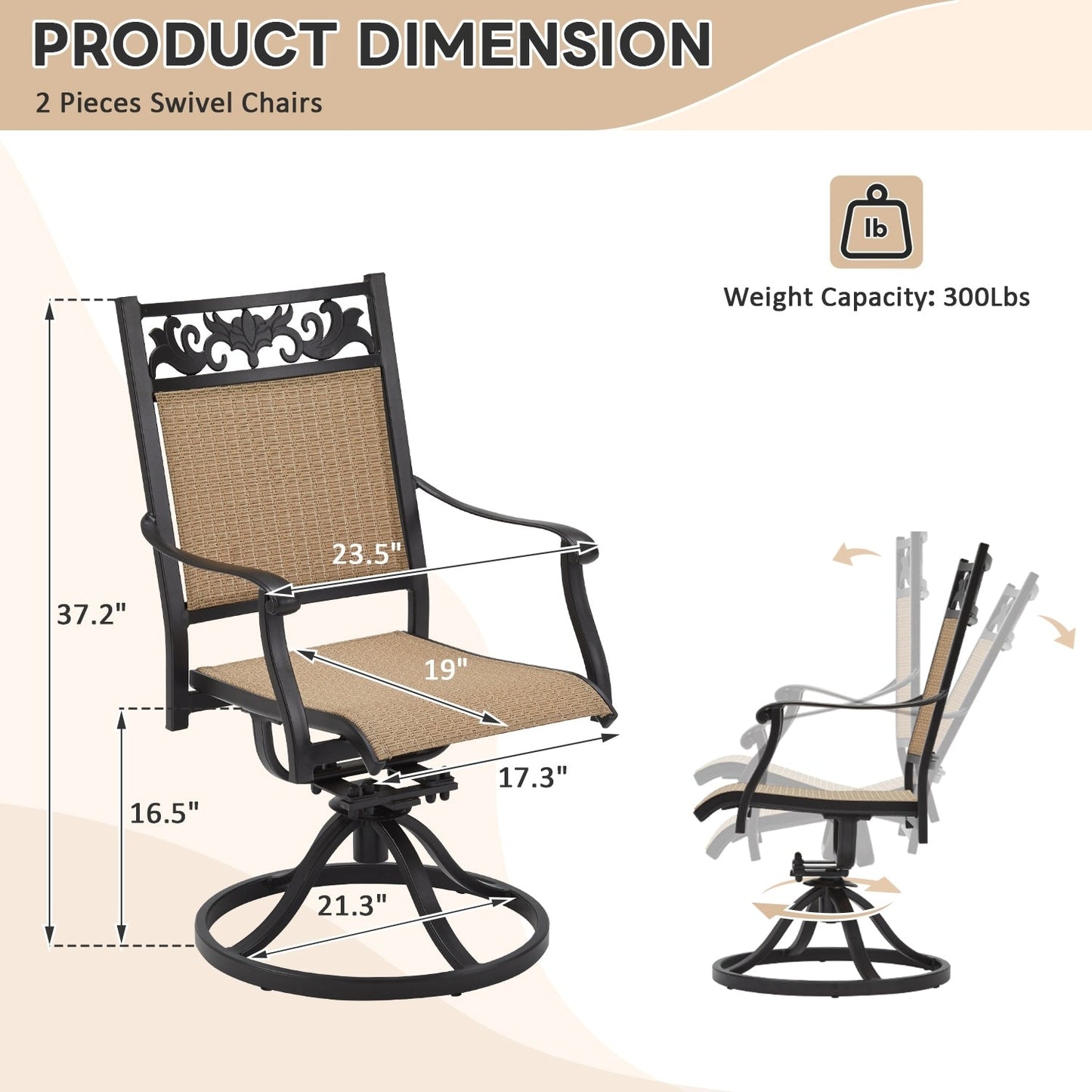 Lot de 2 chaises pivotantes EROMMY pour salle à manger, en osier et aluminium, avec cadre en aluminium résistant aux intempéries.