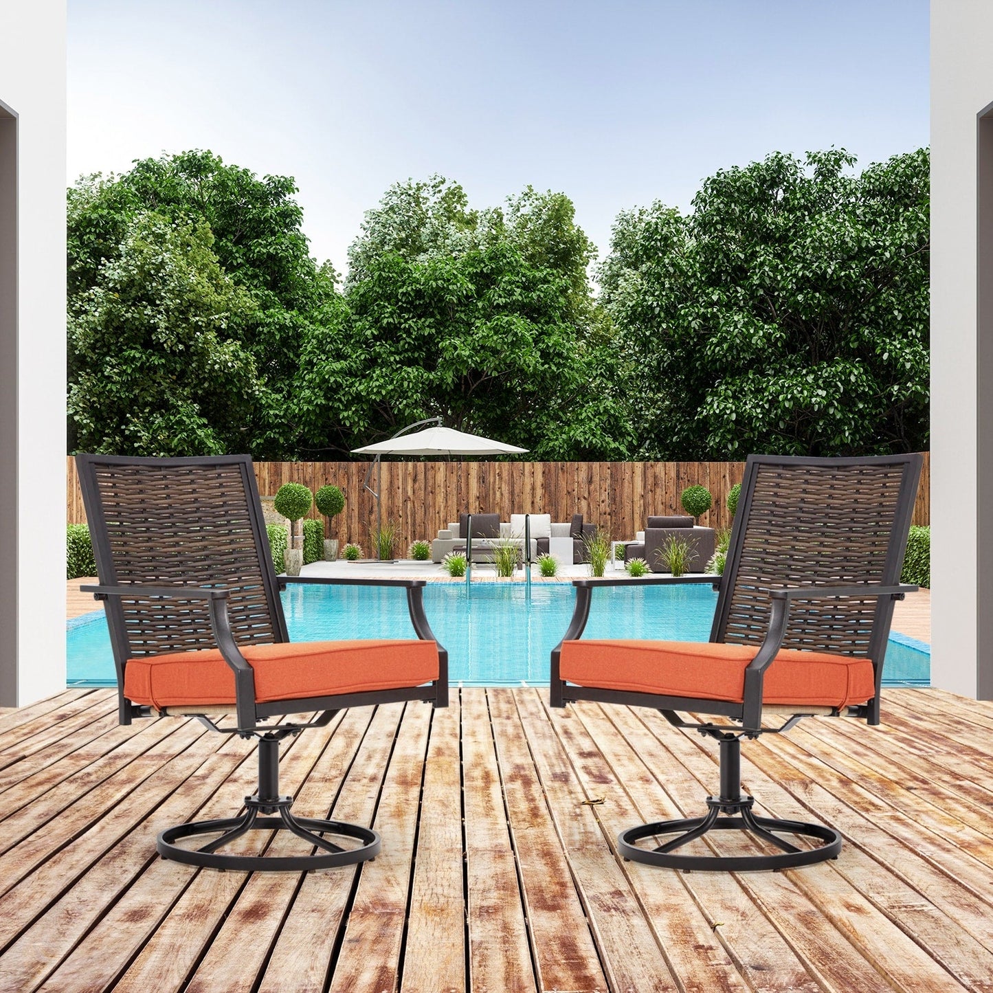 Lot de 2 chaises pivotantes EROMMY pour salle à manger, en osier et aluminium, avec cadre en aluminium résistant aux intempéries.