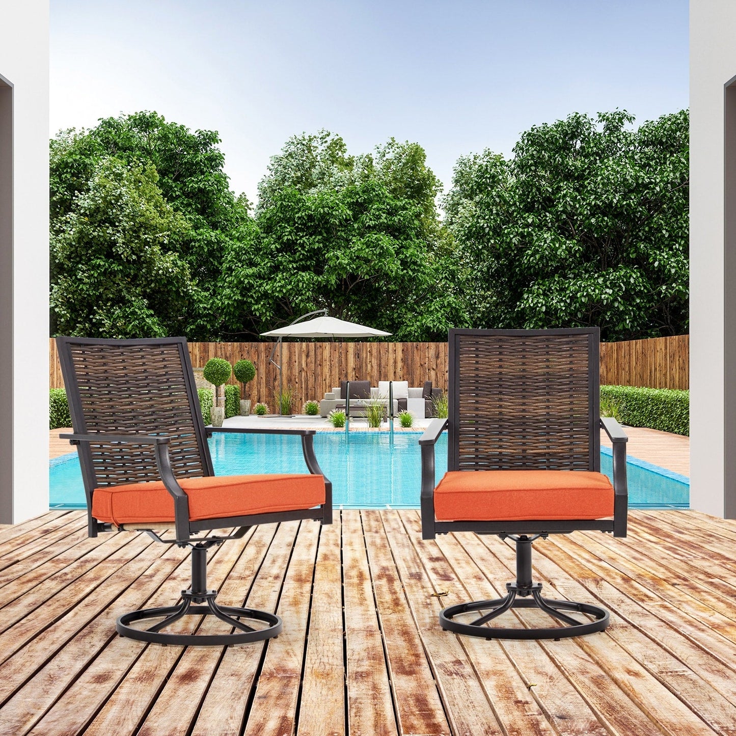 Lot de 2 chaises pivotantes EROMMY pour salle à manger, en osier et aluminium, avec cadre en aluminium résistant aux intempéries.