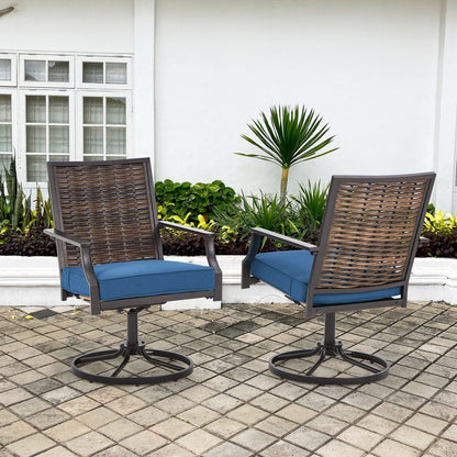 Lot de 2 chaises pivotantes EROMMY pour salle à manger, en osier et aluminium, avec cadre en aluminium résistant aux intempéries.