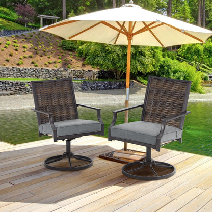 Lot de 2 chaises pivotantes EROMMY pour salle à manger, en osier et aluminium, avec cadre en aluminium résistant aux intempéries.