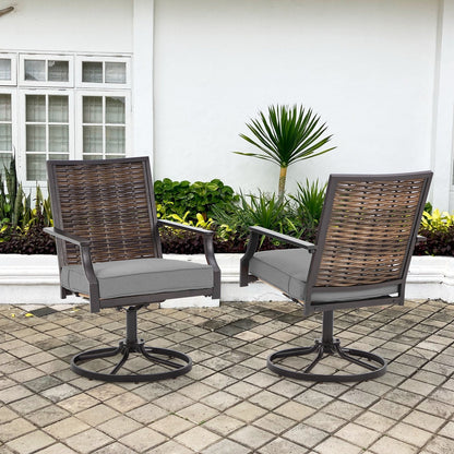 Lot de 2 chaises pivotantes EROMMY pour salle à manger, en osier et aluminium, avec cadre en aluminium résistant aux intempéries.