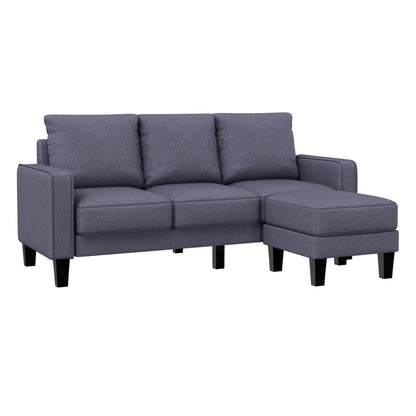 Canapé 3 places rembourré avec pouf, housse de coussin amovible et petit espace de rangement