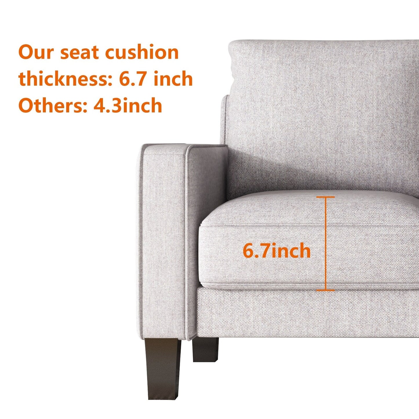 Canapé 3 places rembourré avec pouf, housse de coussin amovible et petit espace de rangement