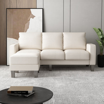 Canapé 3 places rembourré avec pouf, housse de coussin amovible et petit espace de rangement
