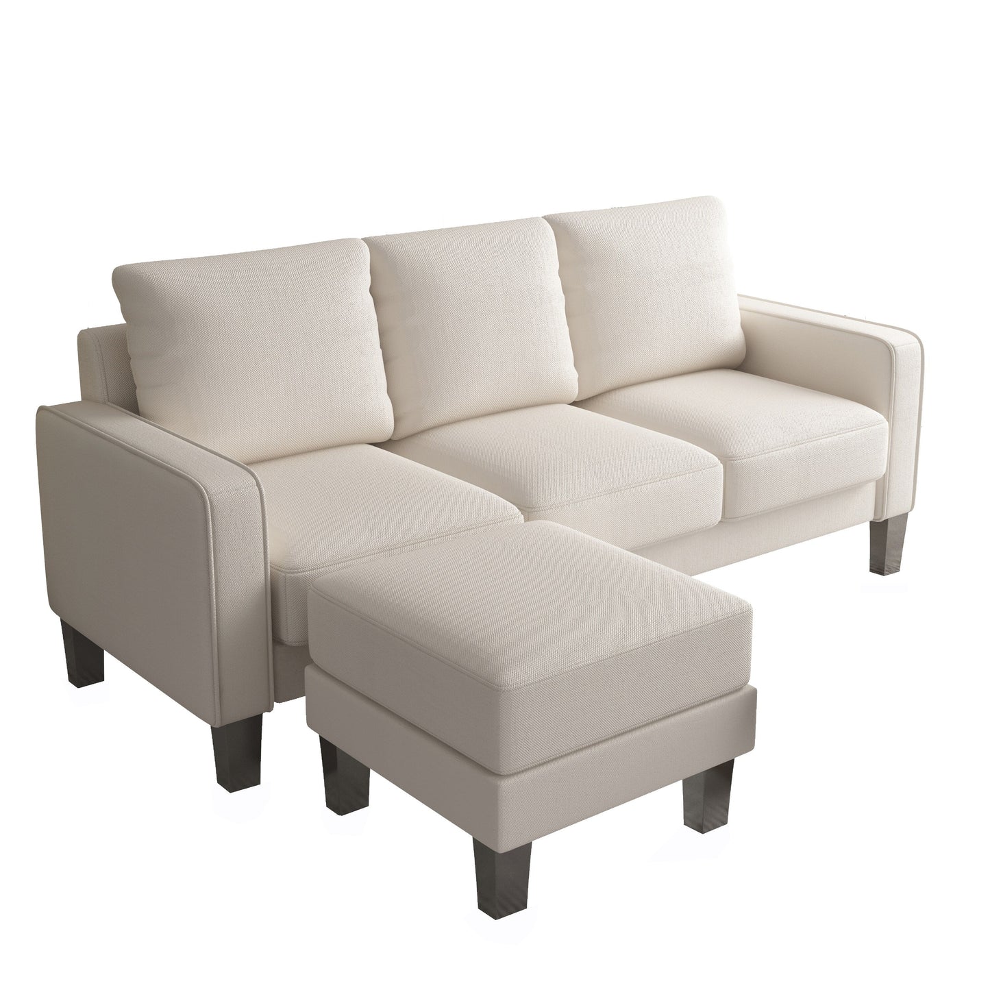 Canapé 3 places rembourré avec pouf, housse de coussin amovible et petit espace de rangement