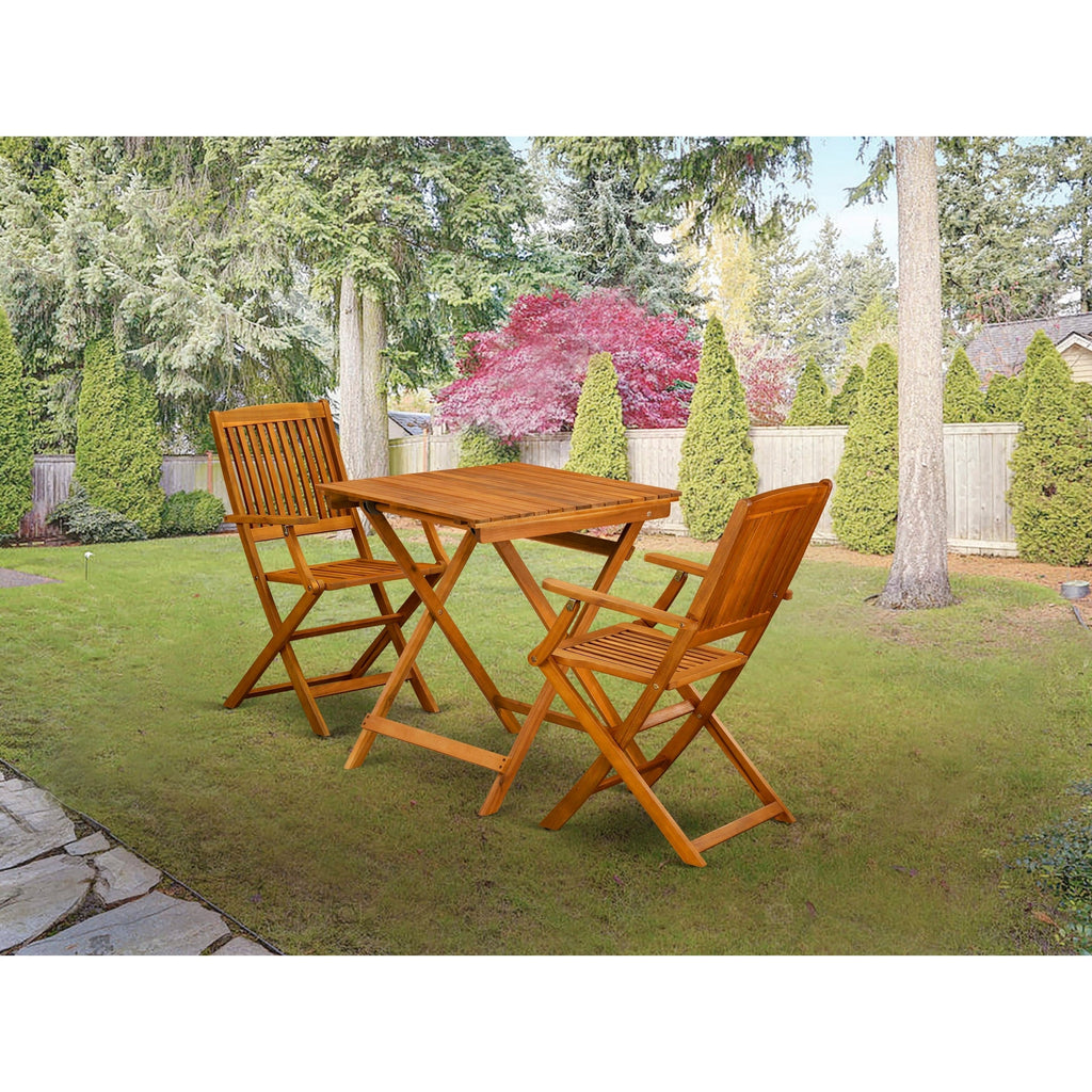 Ensemble de 3 tables pliantes en bois East West Furniture : une table basse d'extérieur en bois d'acacia et 2 fauteuils pliants, huile naturelle