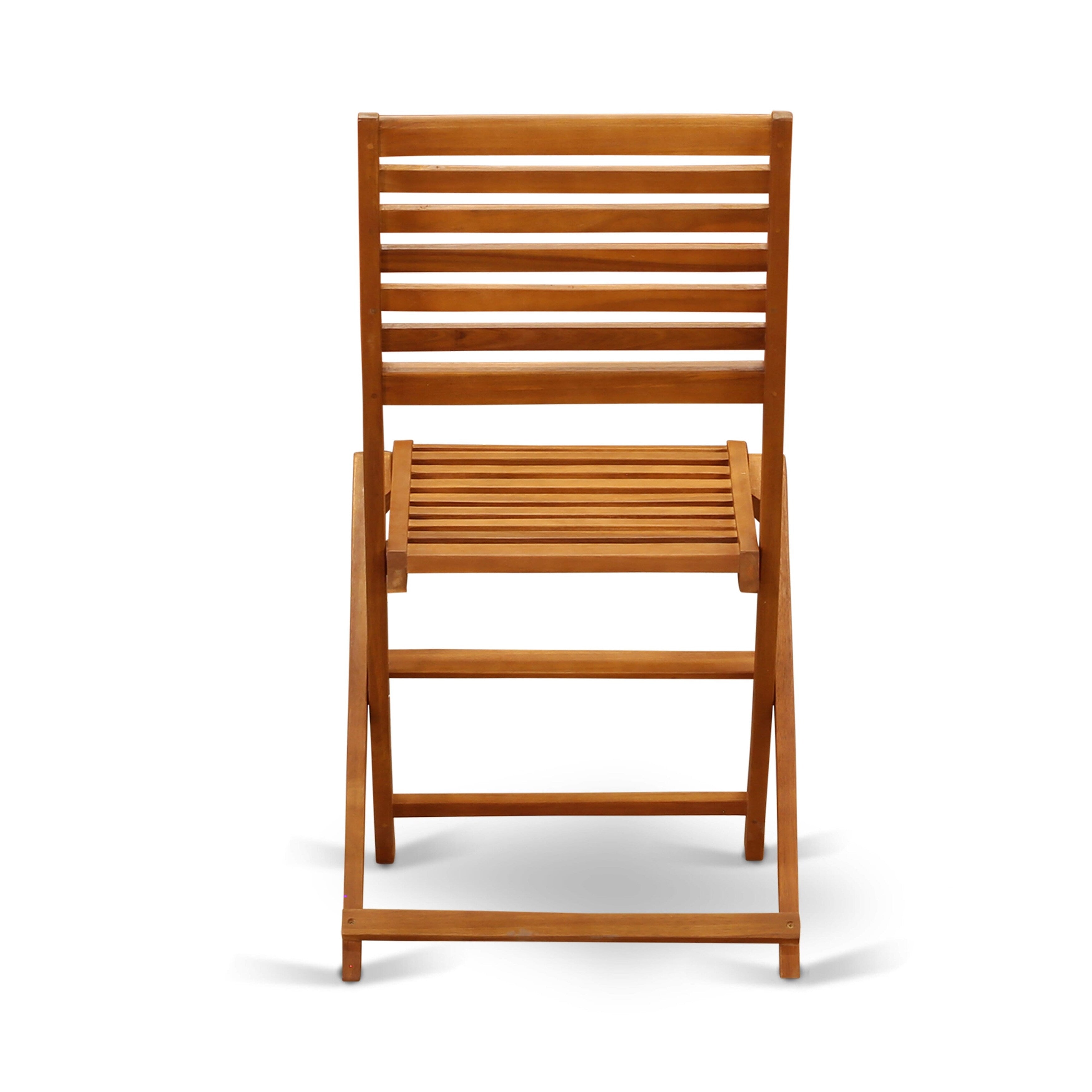 Ensemble de bistrot d'extérieur East West Furniture comprenant une table basse ronde en bois et deux chaises pliantes, huile naturelle