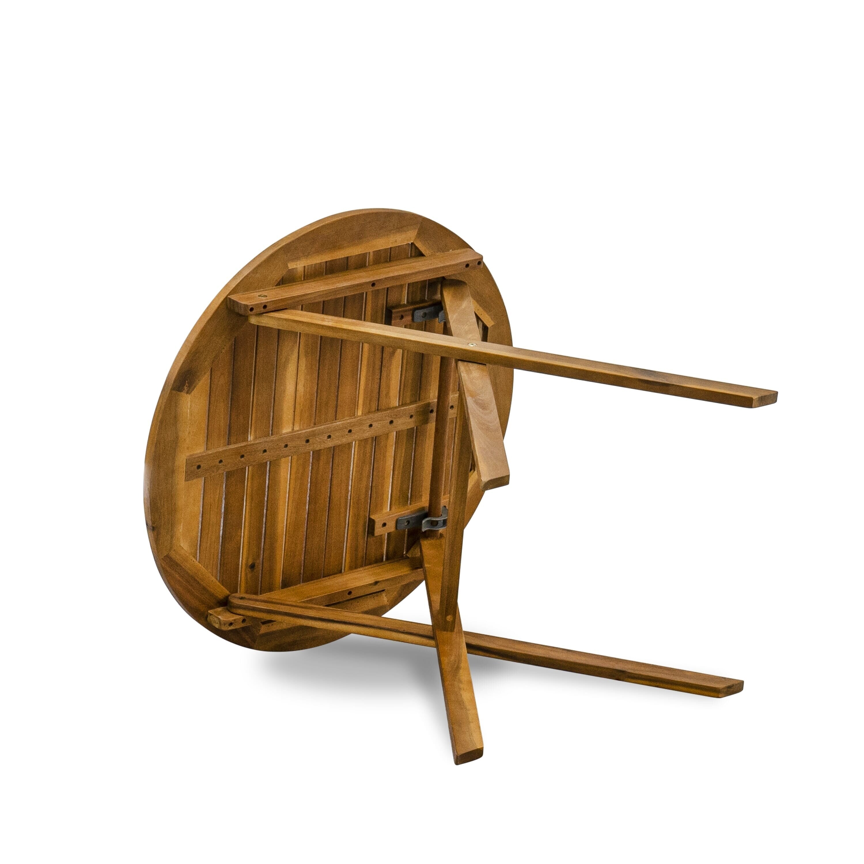 Ensemble de bistrot d'extérieur East West Furniture comprenant une table basse ronde en bois et deux chaises pliantes, huile naturelle