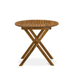 Ensemble de bistrot d'extérieur East West Furniture comprenant une table basse ronde en bois et deux chaises pliantes, huile naturelle