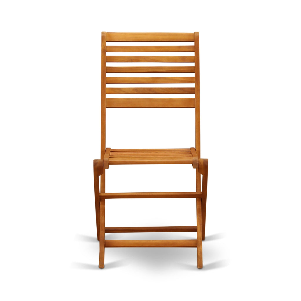 Ensemble de bistrot d'extérieur East West Furniture comprenant une table basse ronde en bois et deux chaises pliantes, huile naturelle