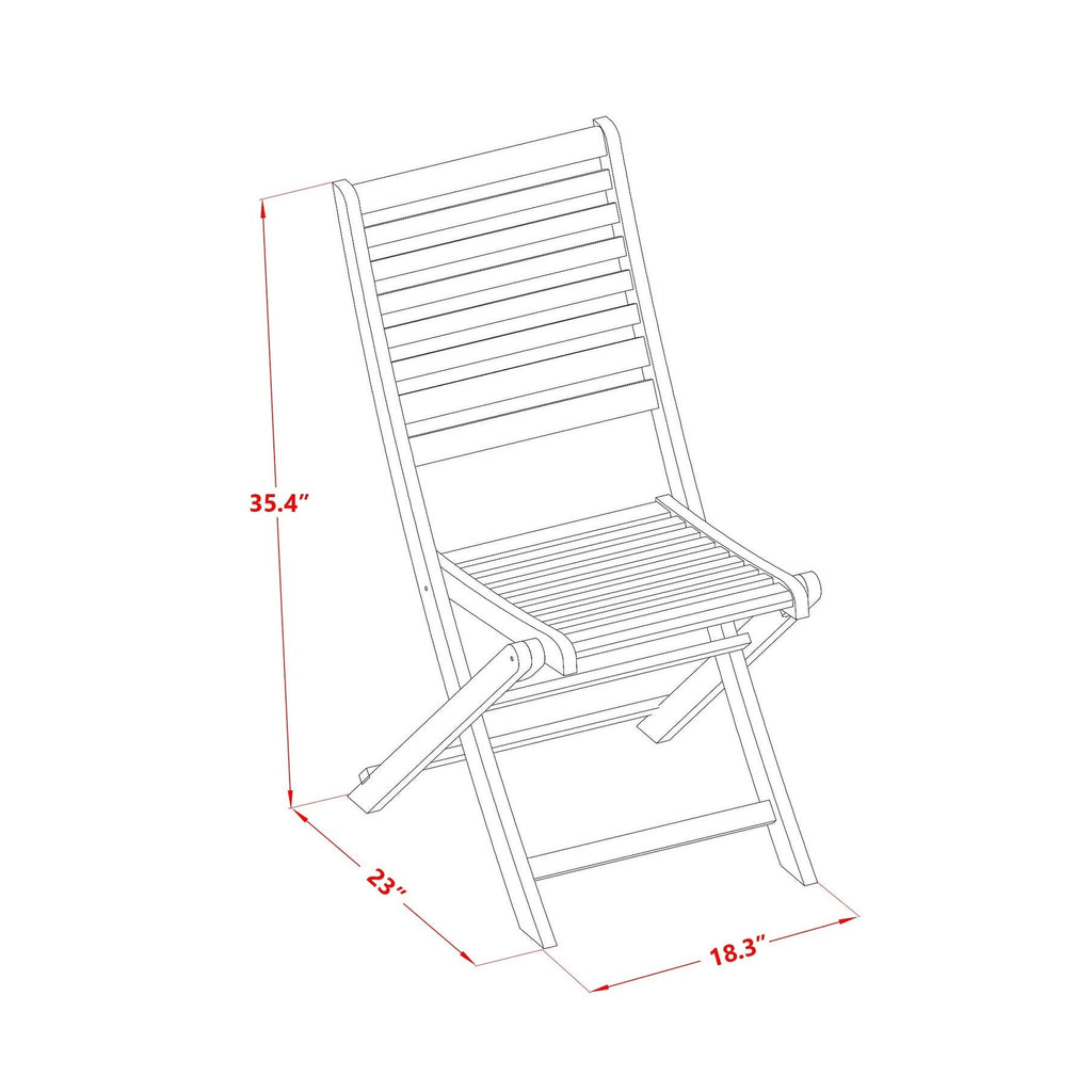 Ensemble de bistrot d'extérieur East West Furniture comprenant une table basse ronde en bois et deux chaises pliantes, huile naturelle