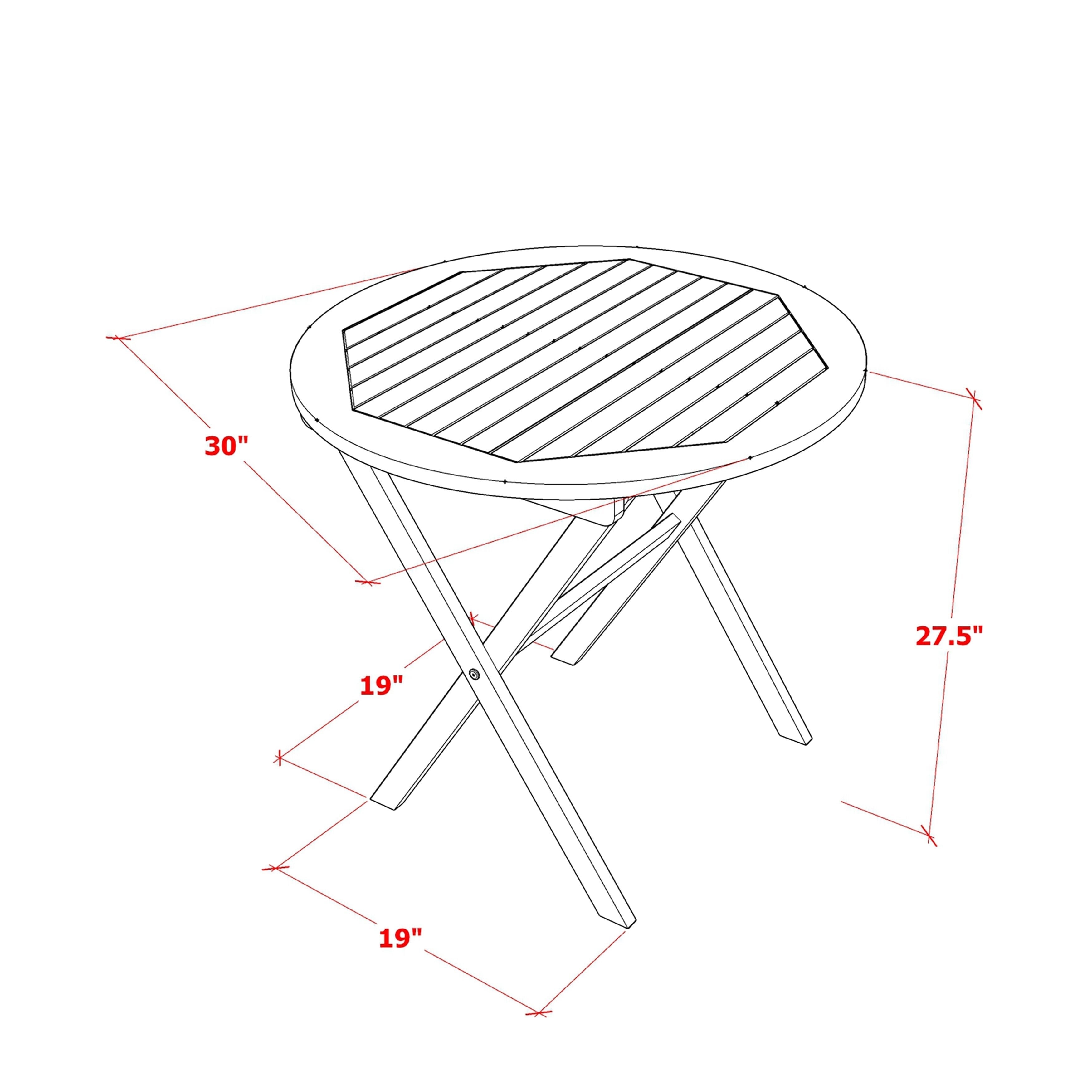 Ensemble de bistrot d'extérieur East West Furniture comprenant une table basse ronde en bois et deux chaises pliantes, huile naturelle