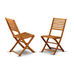 Ensemble de bistrot d'extérieur East West Furniture comprenant une table basse ronde en bois et deux chaises pliantes, huile naturelle