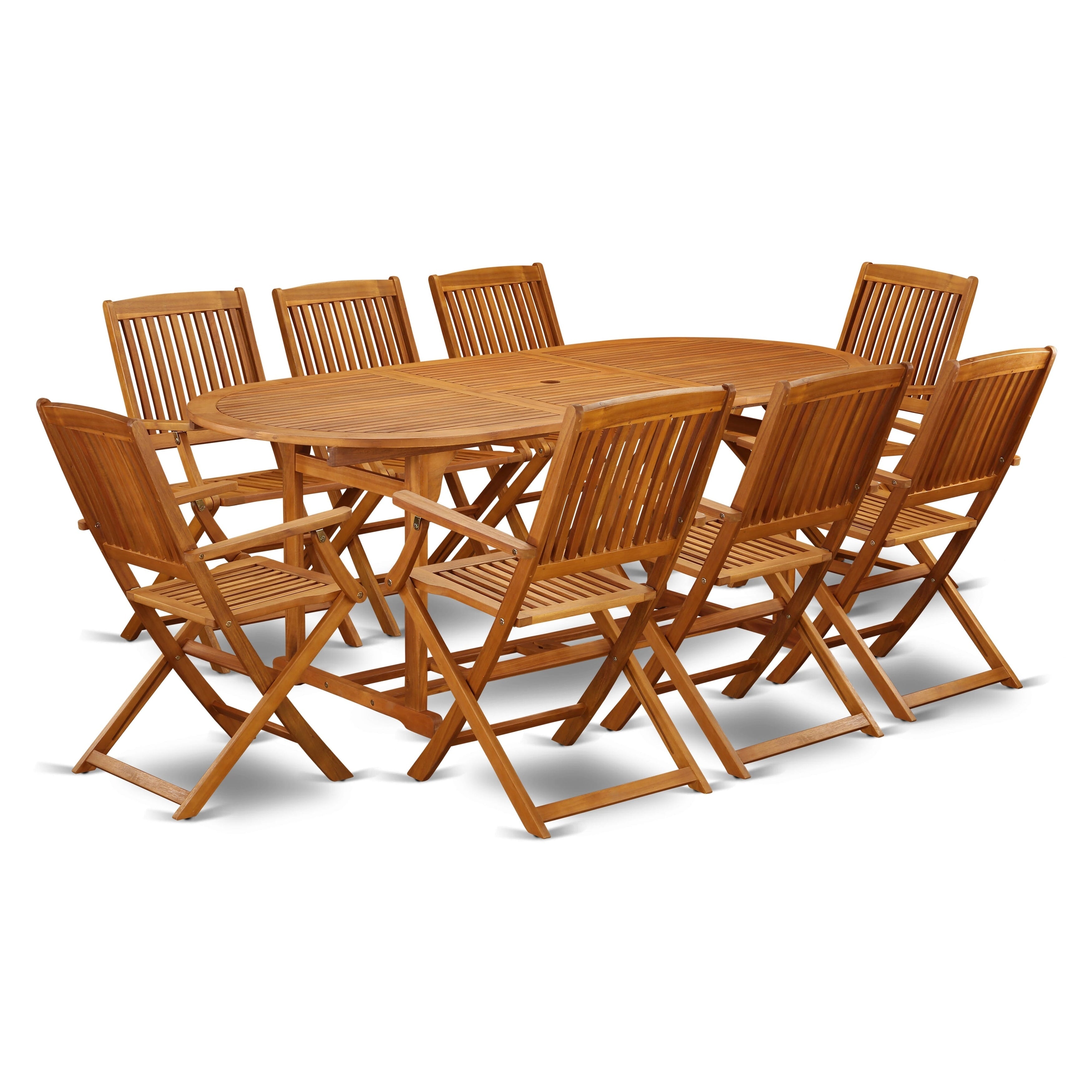 Ensembles de salle à manger d'extérieur East West Furniture : table ovale en bois d'acacia et chaises pliantes, huile naturelle (options de pièces)