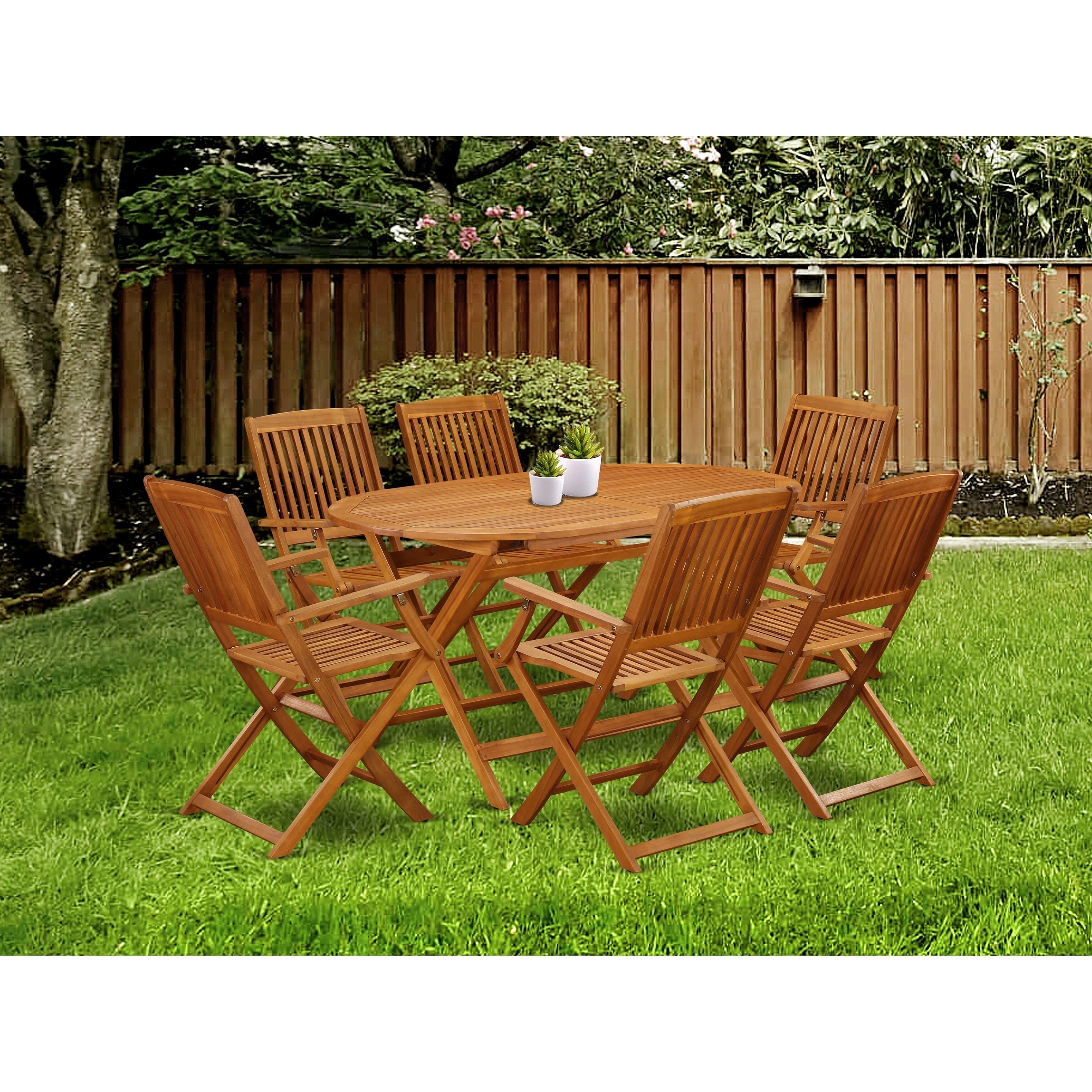 Ensemble de meubles de jardin East West Furniture : table en bois d'acacia et 4 chaises pliantes, huile naturelle (options de pièces)