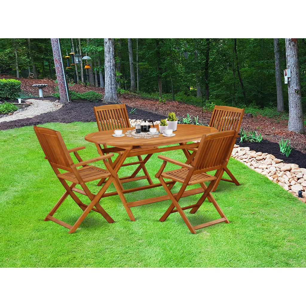 Ensemble de meubles de jardin East West Furniture : table en bois d'acacia et 4 chaises pliantes, huile naturelle (options de pièces)