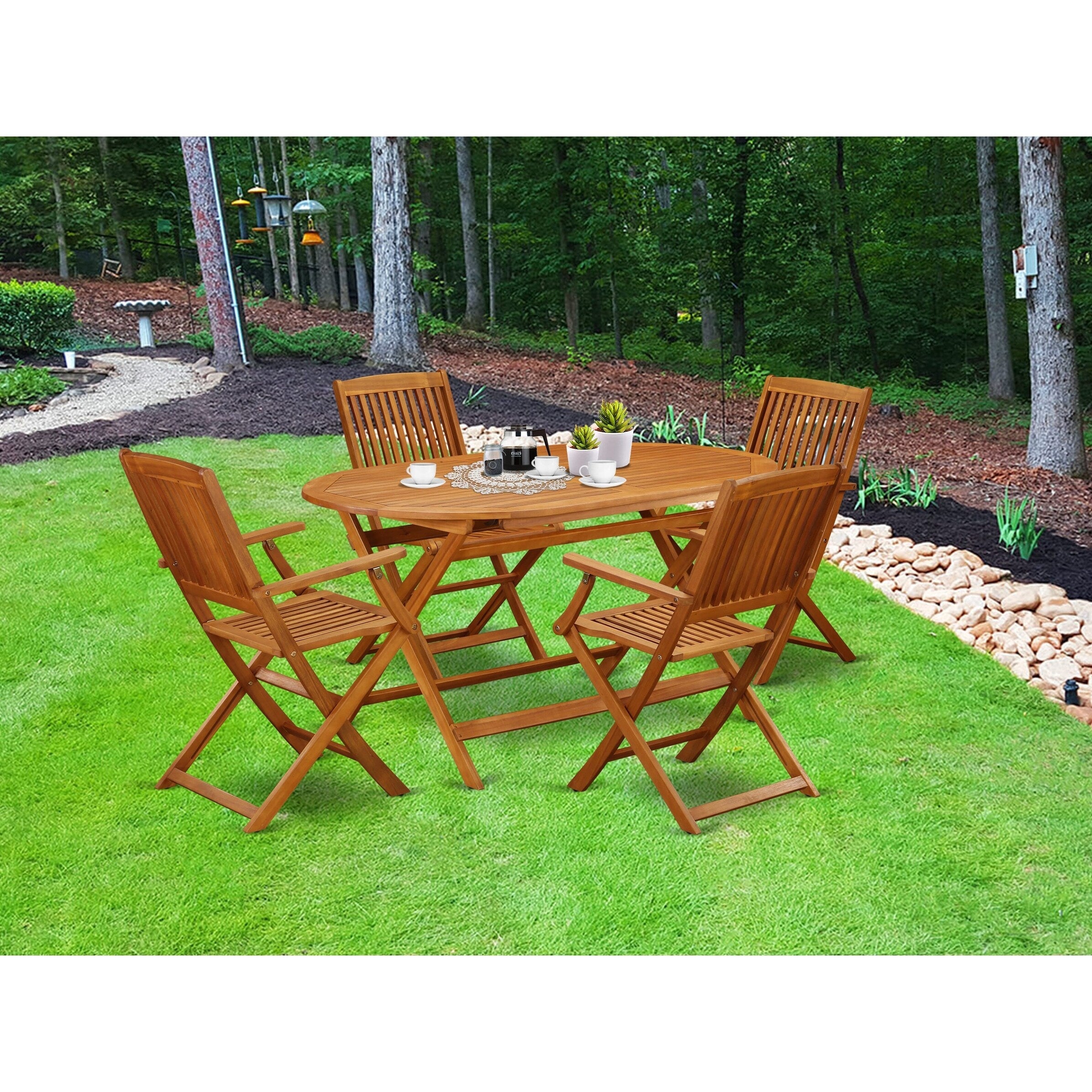 Ensemble de meubles de jardin East West Furniture : table en bois d'acacia et 4 chaises pliantes, huile naturelle (options de pièces)