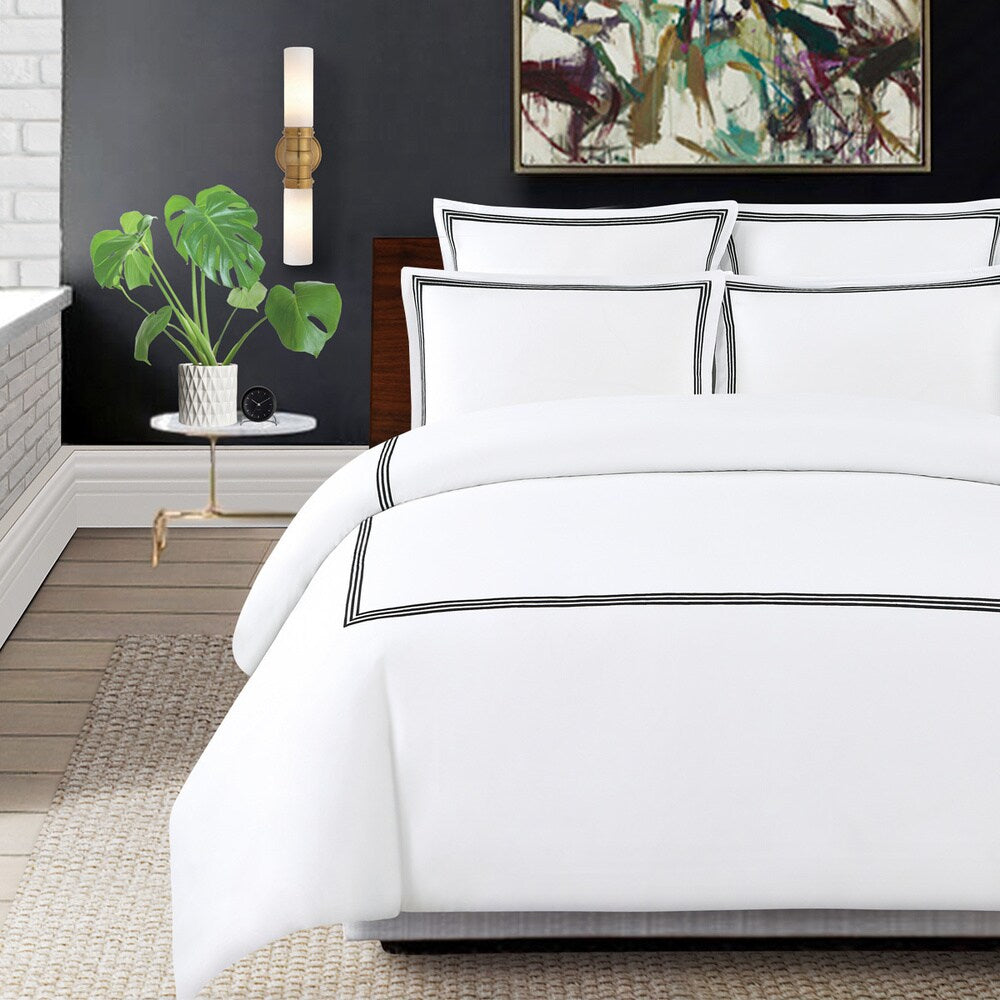 Ensemble housse de couette 3 pièces Echelon Home Three Line Hotel Collection