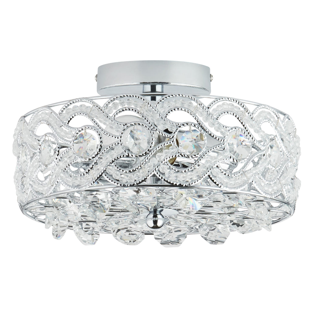 Plafonnier semi-encastré en métal tressé et cristal Olivia de River of Goods de 11,5 pouces - 11,5 x 11,5 x 6,375