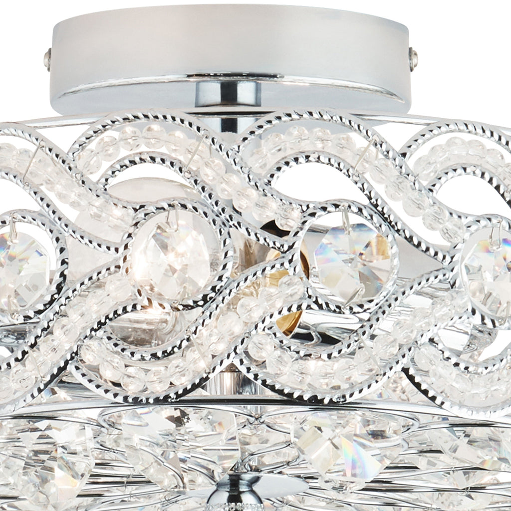 Plafonnier semi-encastré en métal tressé et cristal Olivia de River of Goods de 11,5 pouces - 11,5 x 11,5 x 6,375