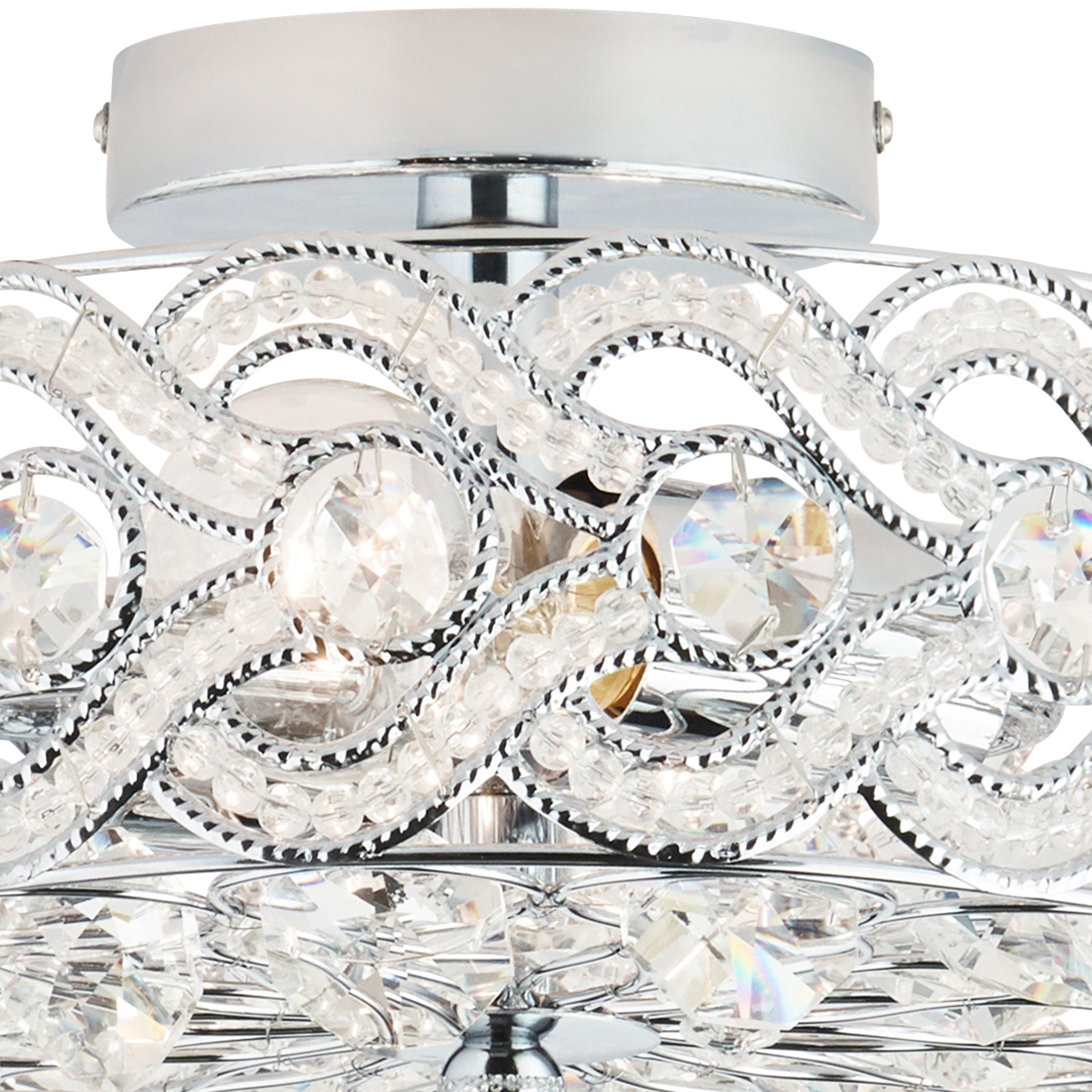 Plafonnier semi-encastré en métal tressé et cristal Olivia de River of Goods de 11,5 pouces - 11,5 x 11,5 x 6,375
