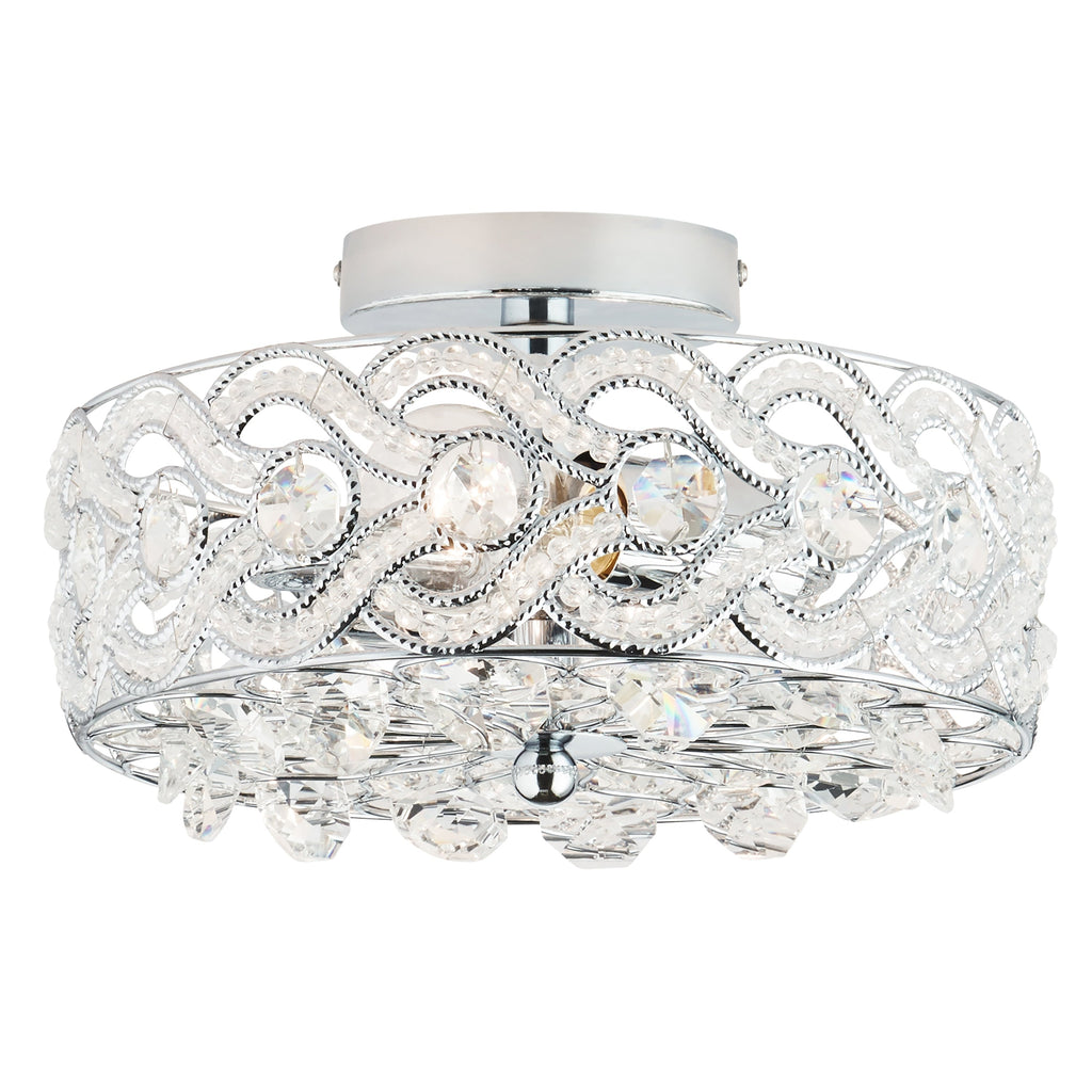 Plafonnier semi-encastré en métal tressé et cristal Olivia de River of Goods de 11,5 pouces - 11,5 x 11,5 x 6,375