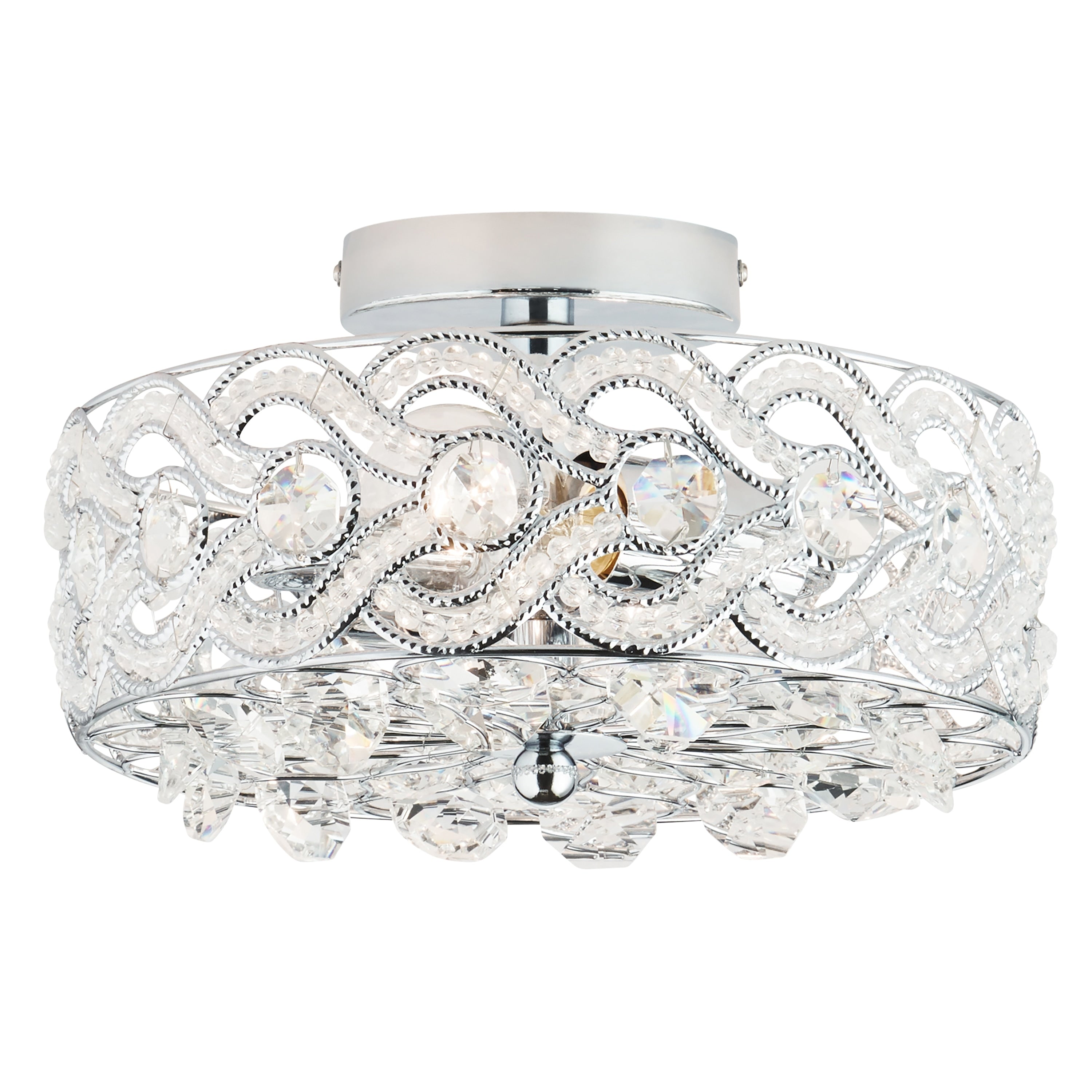 Plafonnier semi-encastré en métal tressé et cristal Olivia de River of Goods de 11,5 pouces - 11,5 x 11,5 x 6,375