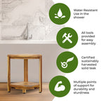 EcoDecors, Étagère d'angle en teck, Repose-pieds pour douche, Tabouret en teck pour douche intérieure, 45,7 cm
