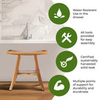 EcoDecors, Banc, Tabouret de douche, Siège de douche, Chaise de douche pour douche intérieure, Petit banc, Banc de douche en teck, Repose-pieds de douche