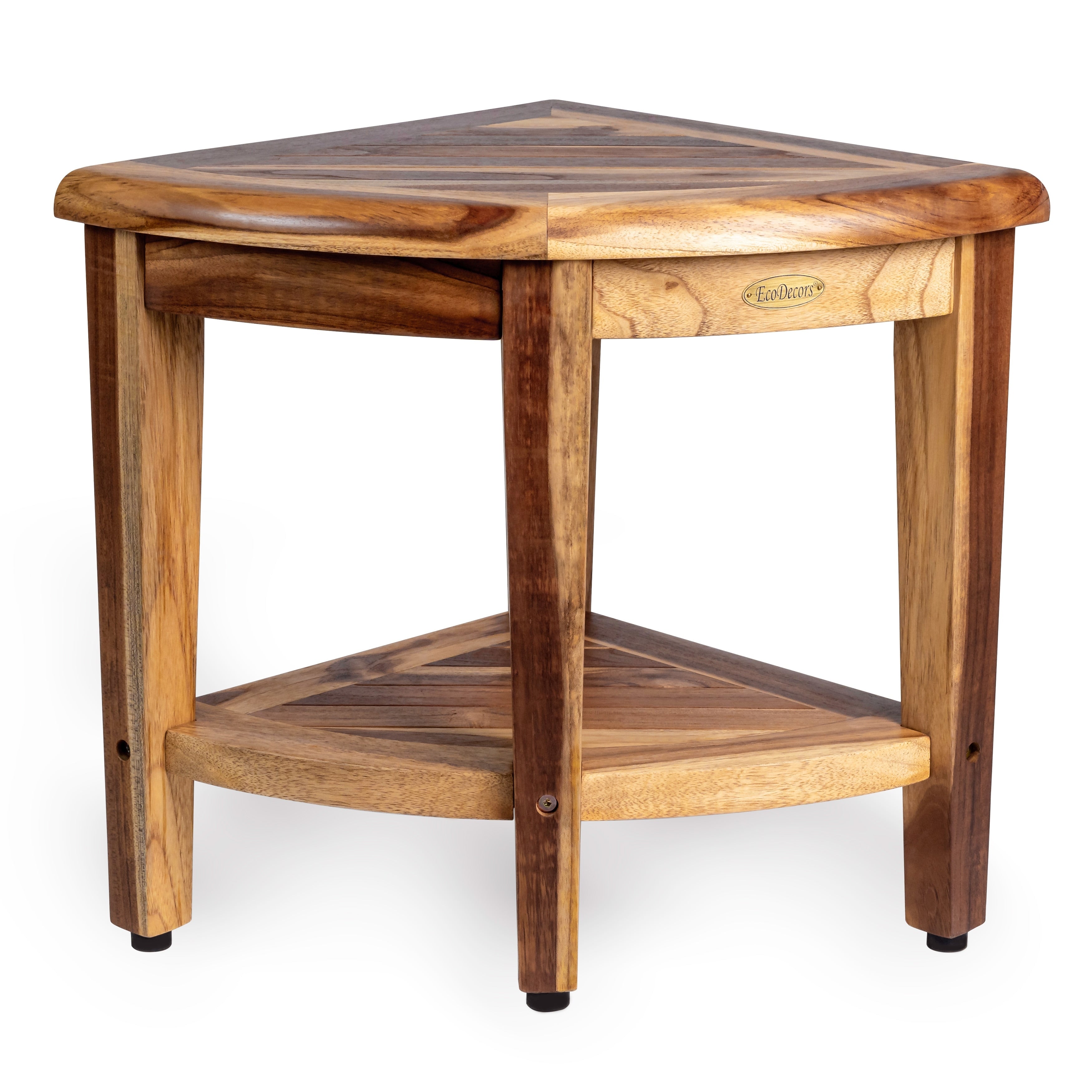 EcoDecors, Banc de douche élégant en teck, Tabouret de douche d'angle en teck, Banc de douche d'angle en teck, Avec étagère