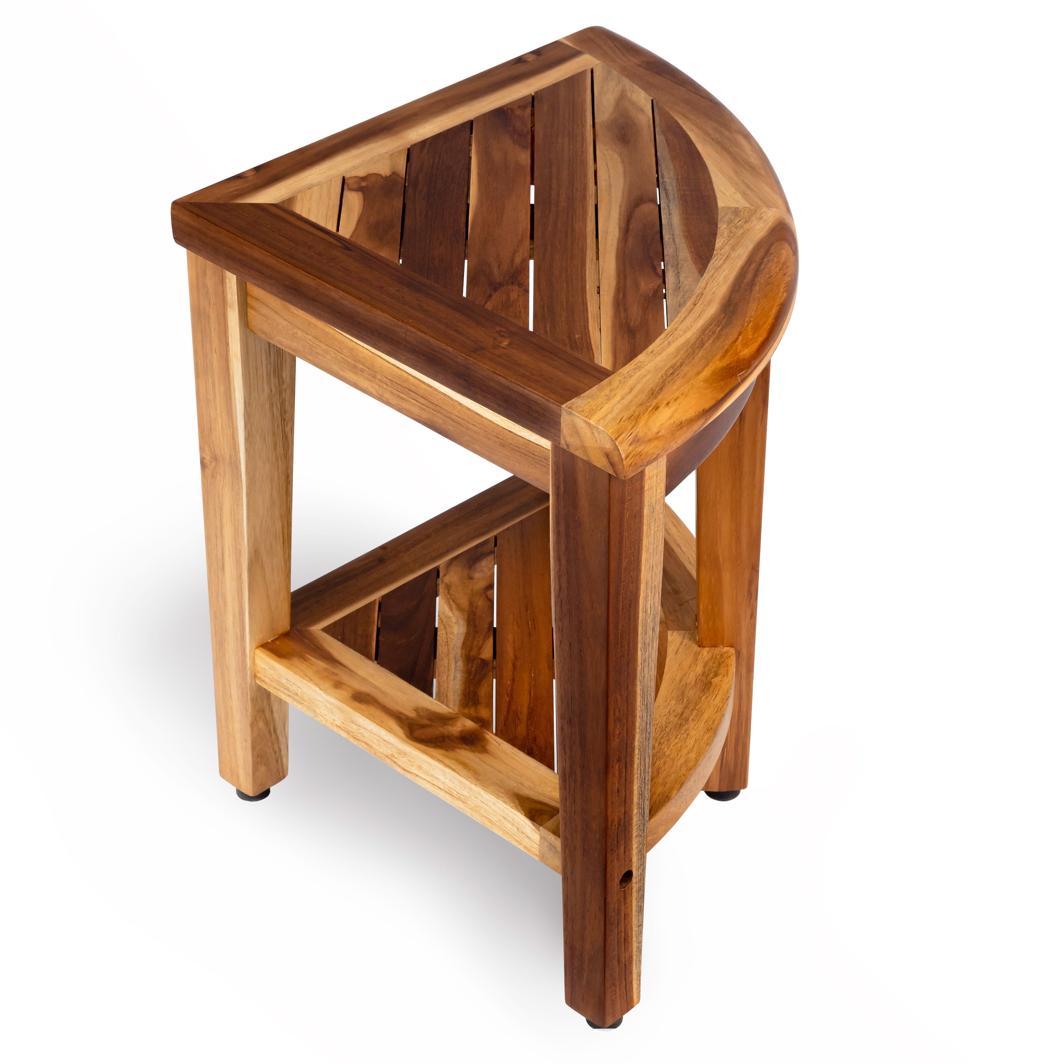 EcoDecors, Banc de douche élégant en teck, Tabouret de douche d'angle en teck, Banc de douche d'angle en teck, Avec étagère