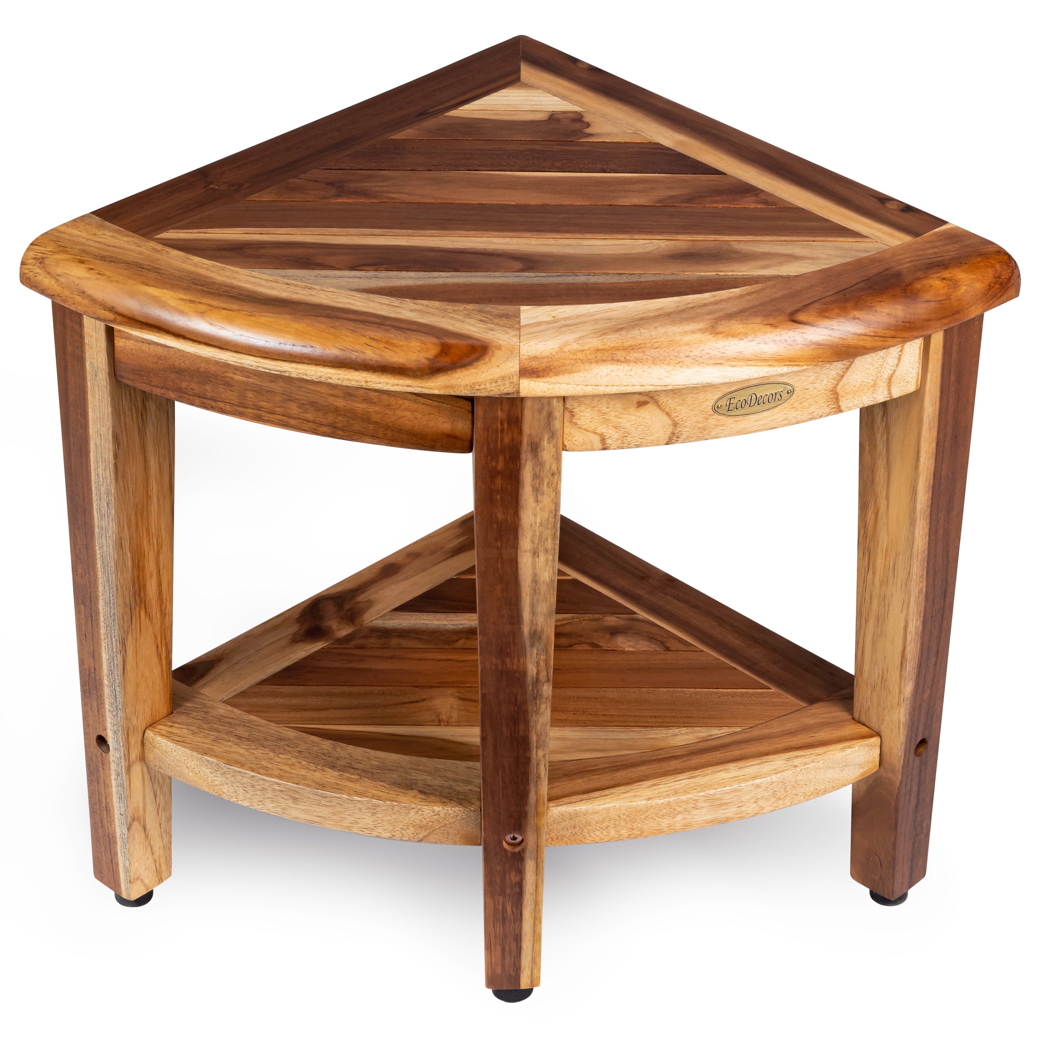 EcoDecors, Banc de douche élégant en teck, Tabouret de douche d'angle en teck, Banc de douche d'angle en teck, Avec étagère