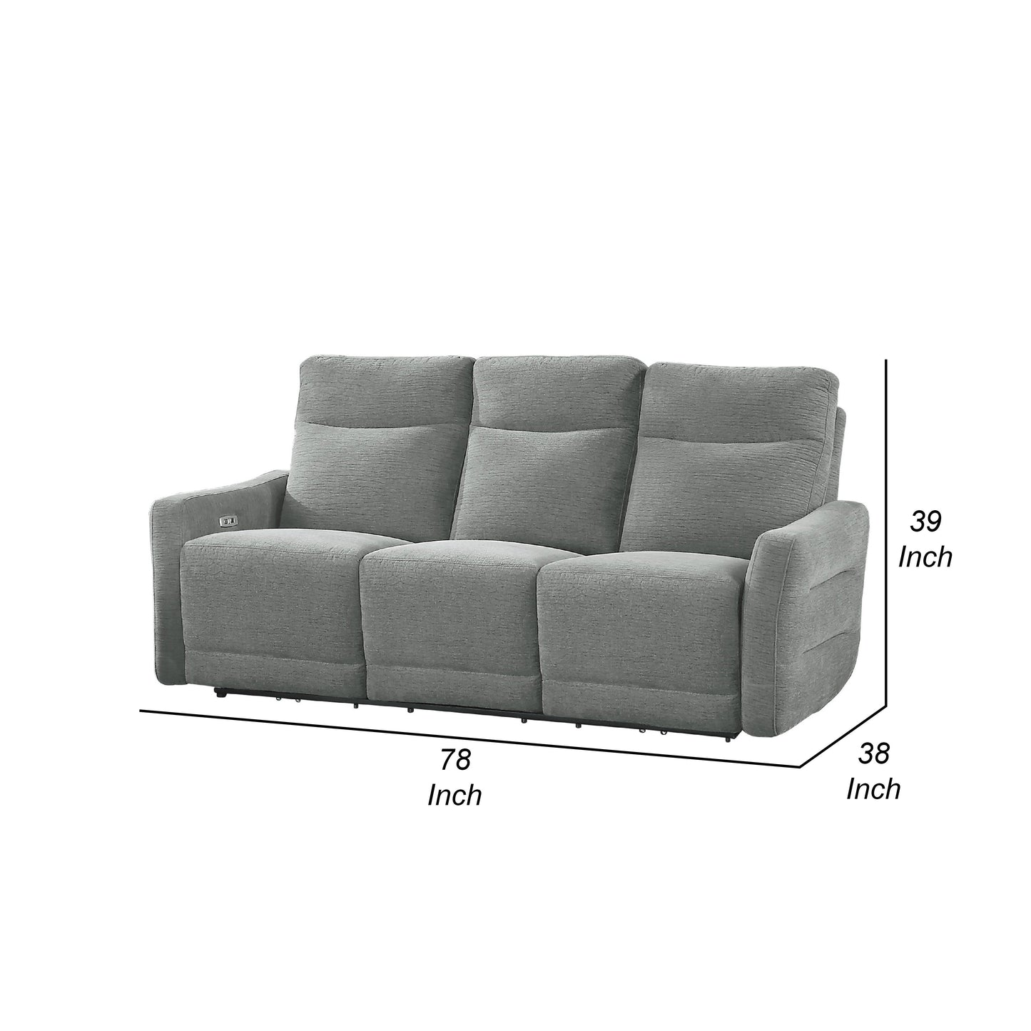 Canapé double inclinable électrique Eddie avec port USB, à plat, tissu chenille gris tourterelle
