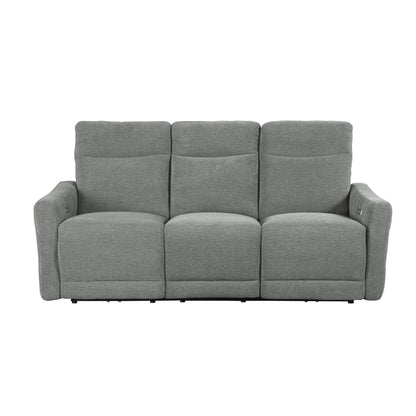 Canapé double inclinable électrique Eddie avec port USB, à plat, tissu chenille gris tourterelle
