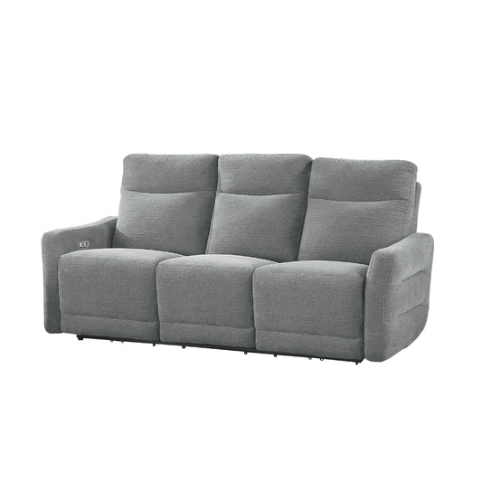 Canapé double inclinable électrique Eddie avec port USB, à plat, tissu chenille gris tourterelle