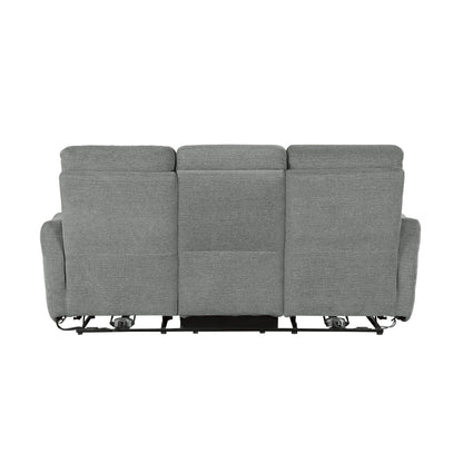 Canapé double inclinable électrique Eddie avec port USB, à plat, tissu chenille gris tourterelle
