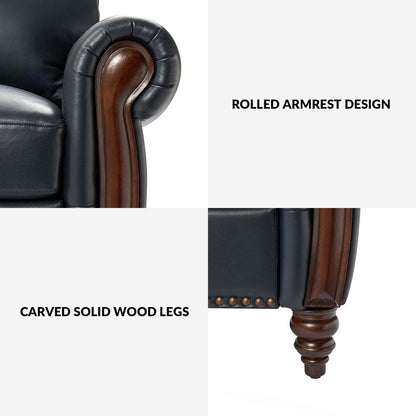Canapé traditionnel en cuir véritable Eduard 84 avec pieds en bois sculpté par HULALA HOME