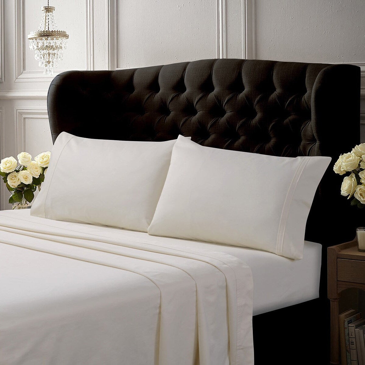 Parure de lit 6 pièces en coton égyptien 500 fils avec poche extra profonde