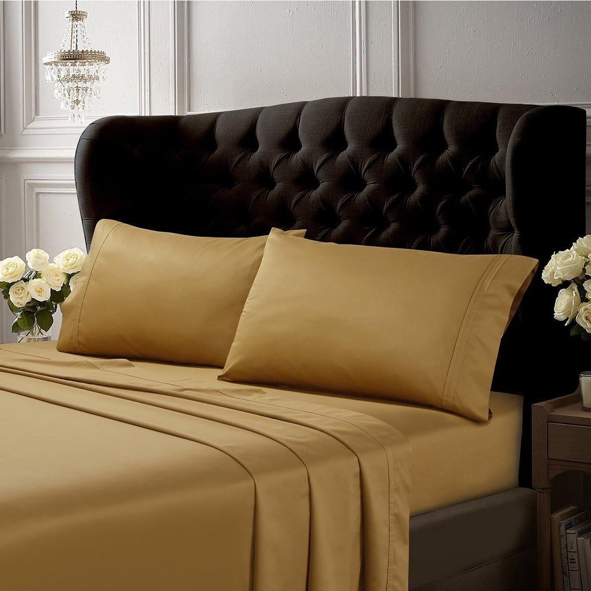 Parure de lit 6 pièces en coton égyptien 500 fils avec poche extra profonde