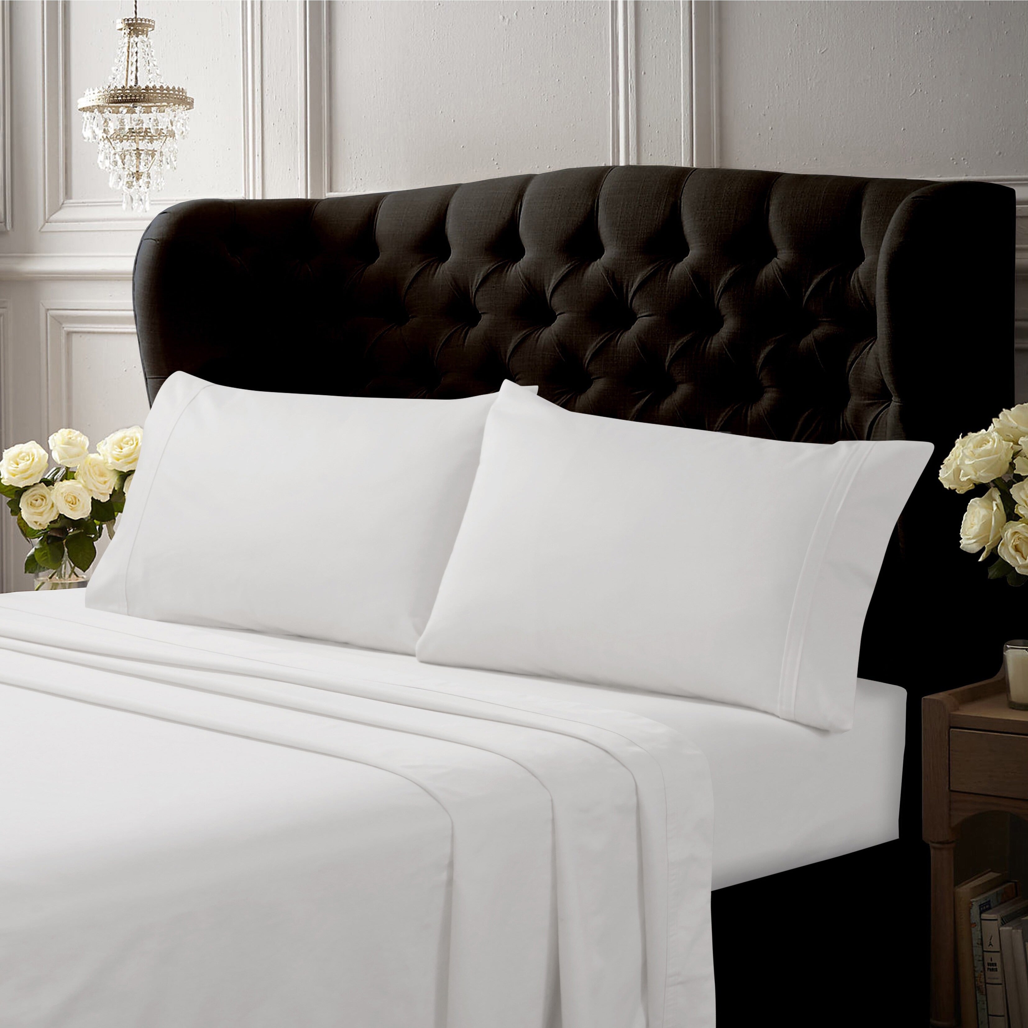 Parure de lit unie en coton égyptien 500 fils au pouce carré avec poche extra profonde