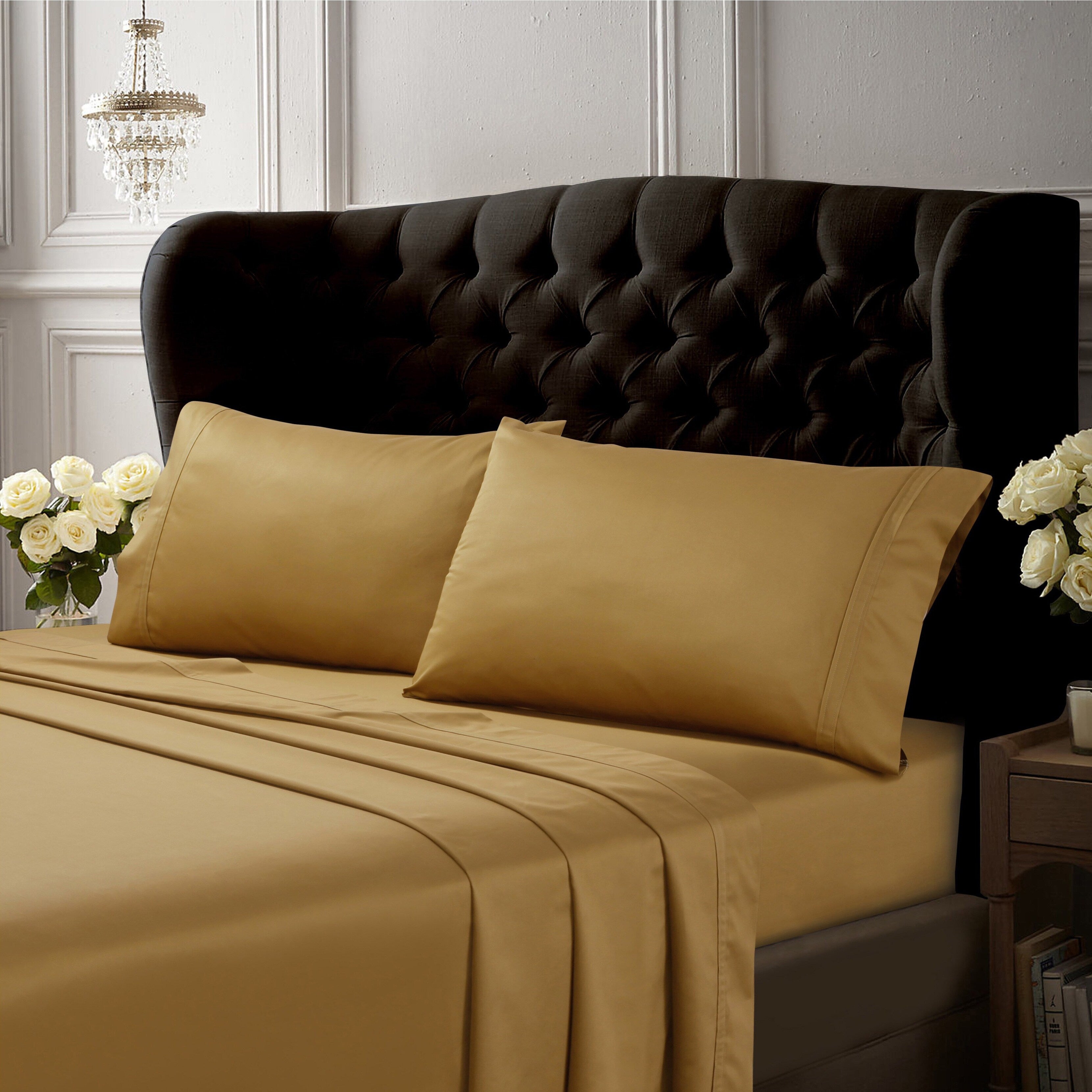 Parure de lit unie en coton égyptien 500 fils au pouce carré avec poche extra profonde