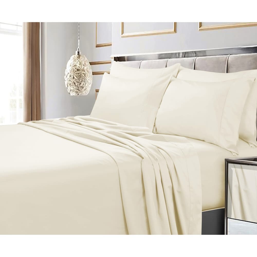 Parure de lit 6 pièces en coton égyptien 600 fils avec poche extra profonde