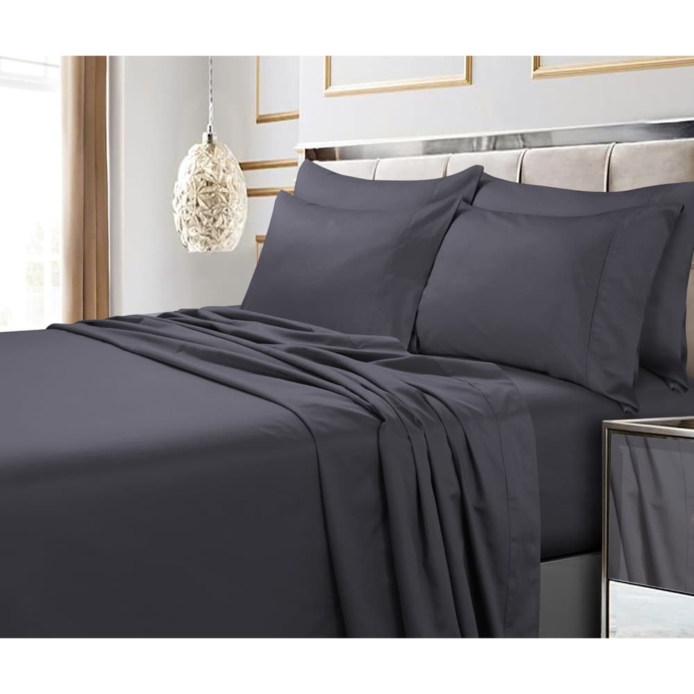 Parure de lit 6 pièces en coton égyptien 600 fils avec poche extra profonde